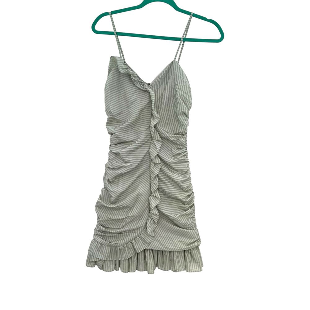 Betsey Johnson Vintage Dress Mini‎ Ruched Ruffle Striped Green Gray Size 0